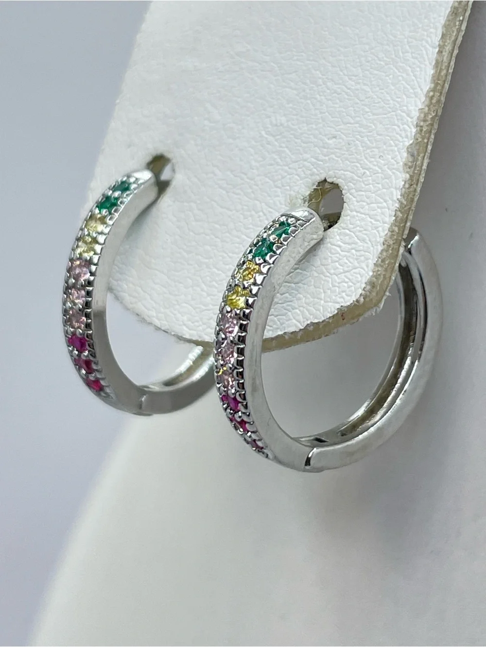 Silver Rainbow Crystal Hoop Earrings Colorful Minimalist Chic
